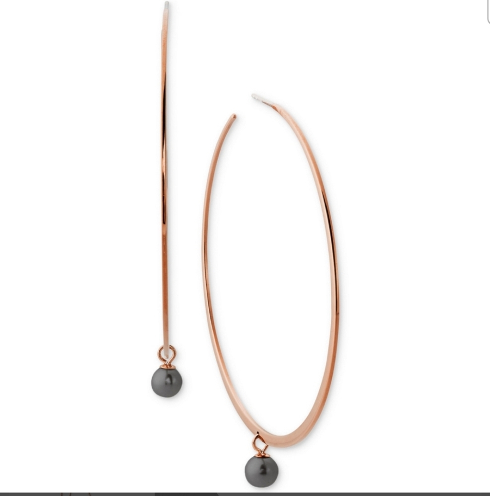 MICHAEL Michael Kors Imitation Pearl Rose Gold Hoop Earrings